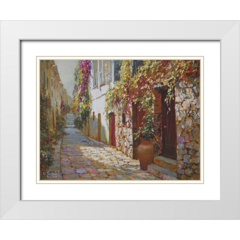The Street in Antibes White Modern Wood Framed Art Print with Double Matting by Obuchovsky, Yury