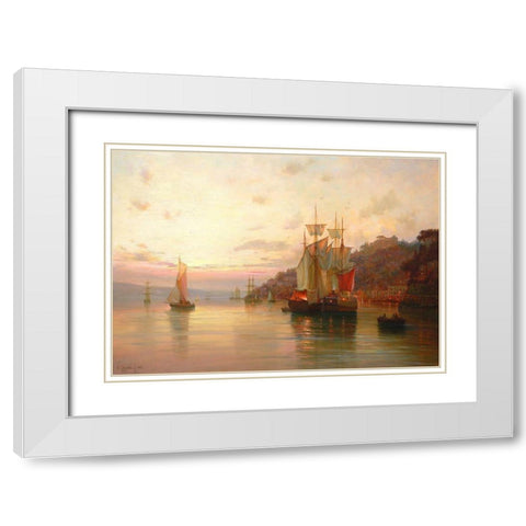 Evening with Sails White Modern Wood Framed Art Print with Double Matting by Obuchovsky, Yury