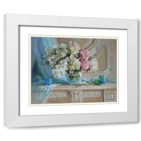 Still Life with Blue Veil White Modern Wood Framed Art Print with Double Matting by Rogozina, Svetlana