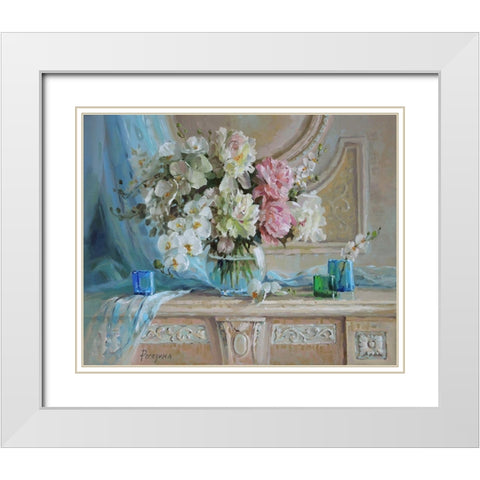 Still Life with Blue Veil White Modern Wood Framed Art Print with Double Matting by Rogozina, Svetlana