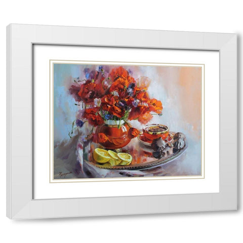 Poppies White Modern Wood Framed Art Print with Double Matting by Rogozina, Svetlana