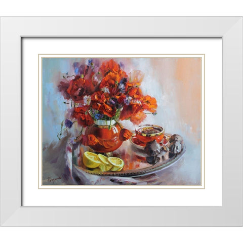 Poppies White Modern Wood Framed Art Print with Double Matting by Rogozina, Svetlana