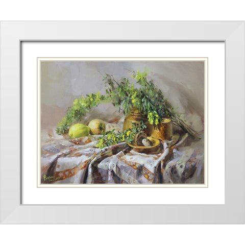 Still Life with Acacia White Modern Wood Framed Art Print with Double Matting by Rogozina, Svetlana