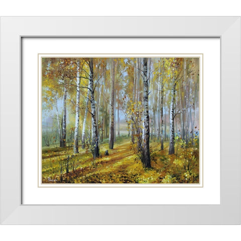 Golden Time White Modern Wood Framed Art Print with Double Matting by Rogozina, Svetlana