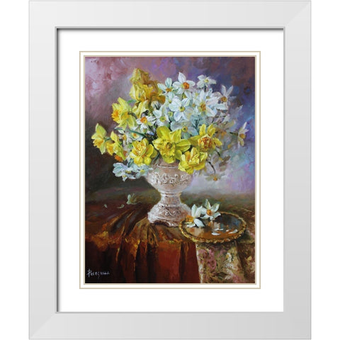 Still Life with Daffodils White Modern Wood Framed Art Print with Double Matting by Rogozina, Svetlana