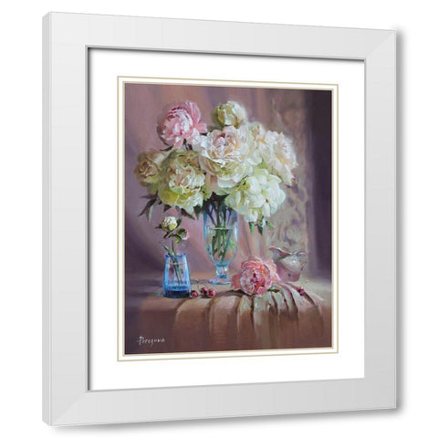 Still Life with Bouquet of Peonies White Modern Wood Framed Art Print with Double Matting by Rogozina, Svetlana