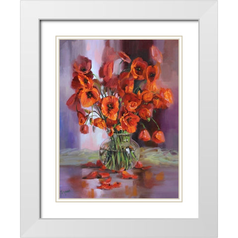 Poppies White Modern Wood Framed Art Print with Double Matting by Rogozina, Svetlana