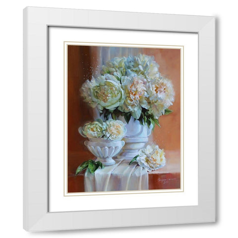 White Peonies II White Modern Wood Framed Art Print with Double Matting by Rogozina, Svetlana