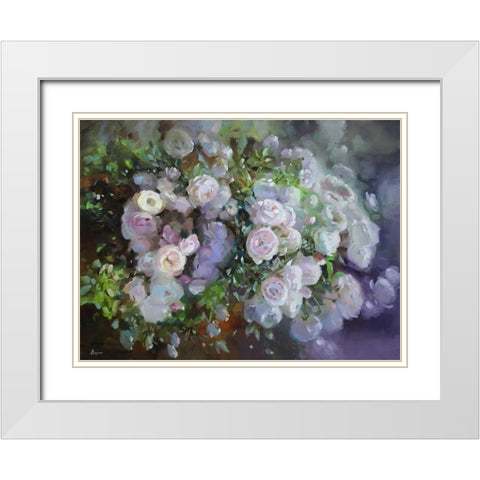 Aromat of Roses White Modern Wood Framed Art Print with Double Matting by Rogozina, Svetlana