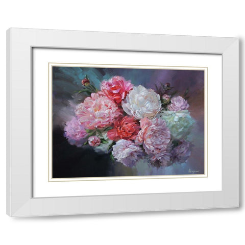 Just Peonies White Modern Wood Framed Art Print with Double Matting by Rogozina, Svetlana