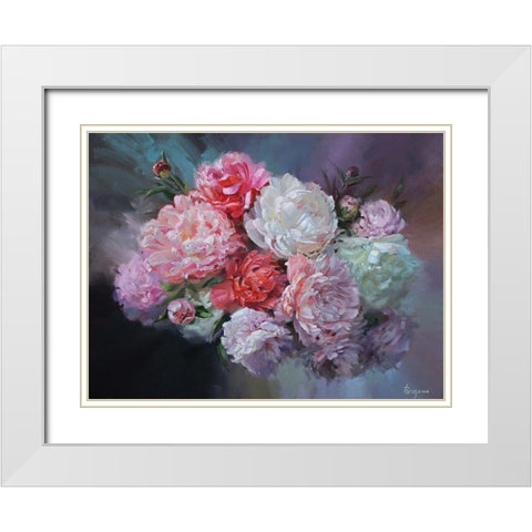 Just Peonies White Modern Wood Framed Art Print with Double Matting by Rogozina, Svetlana
