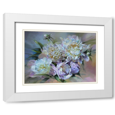 Tender Peonies II White Modern Wood Framed Art Print with Double Matting by Rogozina, Svetlana