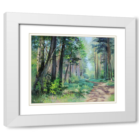 Summer in a pine Forest White Modern Wood Framed Art Print with Double Matting by Rogozina, Svetlana