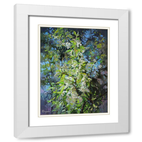 Bird Cherry White Modern Wood Framed Art Print with Double Matting by Rogozina, Svetlana