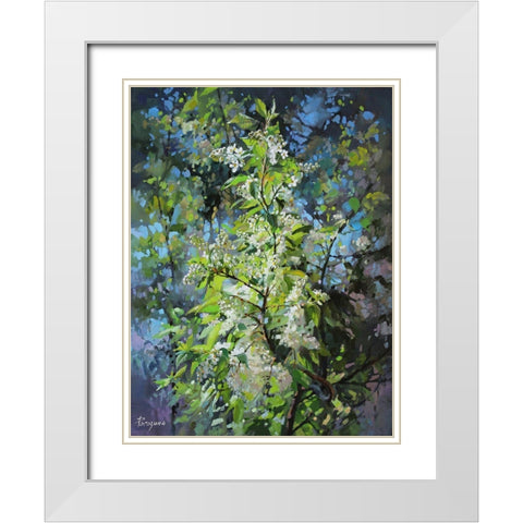 Bird Cherry White Modern Wood Framed Art Print with Double Matting by Rogozina, Svetlana