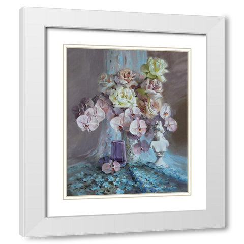 A Soft Color Flower White Modern Wood Framed Art Print with Double Matting by Rogozina, Svetlana