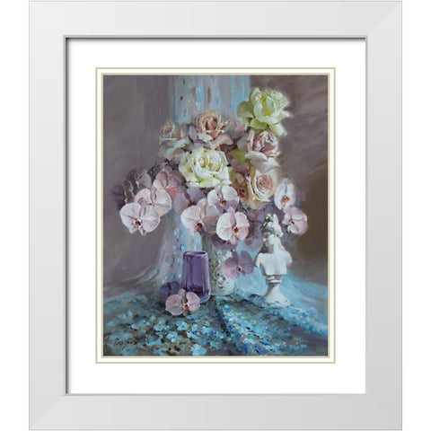 A Soft Color Flower White Modern Wood Framed Art Print with Double Matting by Rogozina, Svetlana
