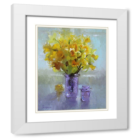 Daffodils by the Window White Modern Wood Framed Art Print with Double Matting by Rogozina, Svetlana