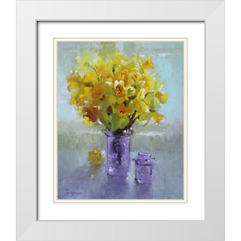 Daffodils by the Window White Modern Wood Framed Art Print with Double Matting by Rogozina, Svetlana