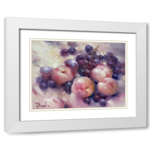 Still Life with Peaches White Modern Wood Framed Art Print with Double Matting by Singatullin, Marsel
