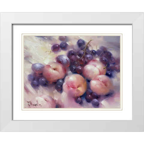Still Life with Peaches White Modern Wood Framed Art Print with Double Matting by Singatullin, Marsel