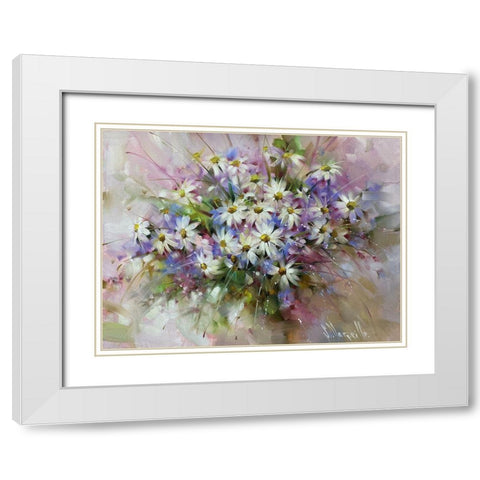 Summer Bouquet White Modern Wood Framed Art Print with Double Matting by Singatullin, Marsel