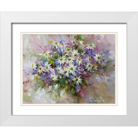 Summer Bouquet White Modern Wood Framed Art Print with Double Matting by Singatullin, Marsel