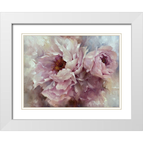 Pink Peonies White Modern Wood Framed Art Print with Double Matting by Singatullin, Marsel