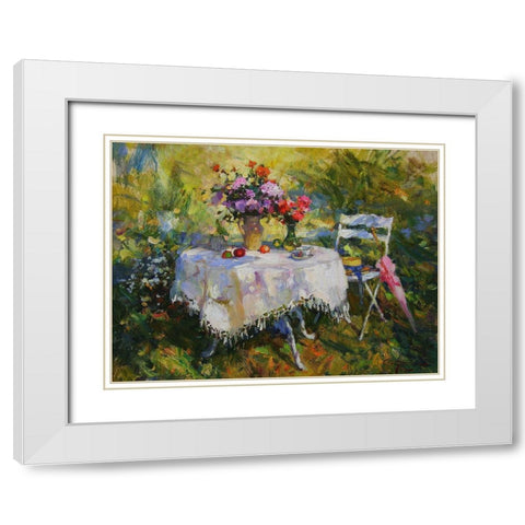 A Table in Garden IV White Modern Wood Framed Art Print with Double Matting by Sviridov, Sergei