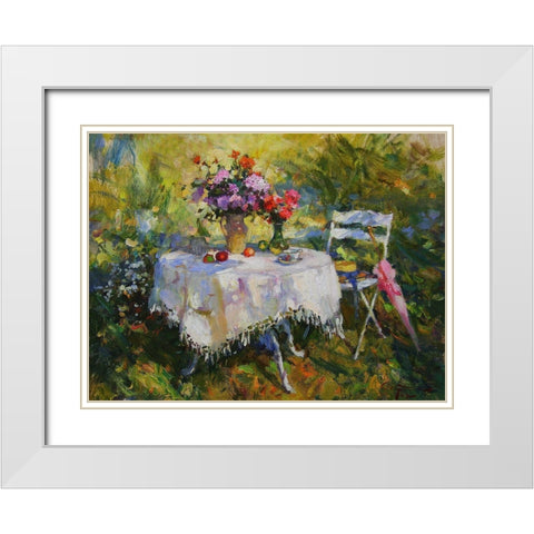 A Table in Garden IV White Modern Wood Framed Art Print with Double Matting by Sviridov, Sergei
