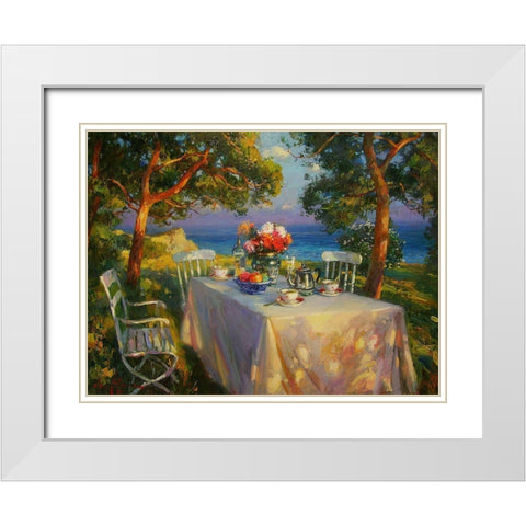 A Table in Garden V White Modern Wood Framed Art Print with Double Matting by Sviridov, Sergei