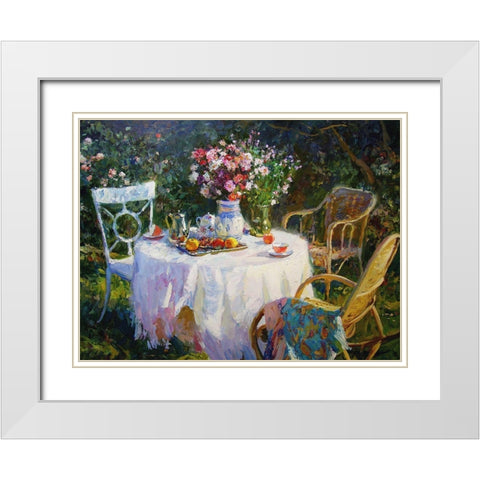 A Table in Garden VI White Modern Wood Framed Art Print with Double Matting by Sviridov, Sergei