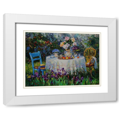 A Table in Garden IX White Modern Wood Framed Art Print with Double Matting by Sviridov, Sergei