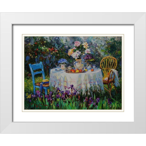 A Table in Garden IX White Modern Wood Framed Art Print with Double Matting by Sviridov, Sergei