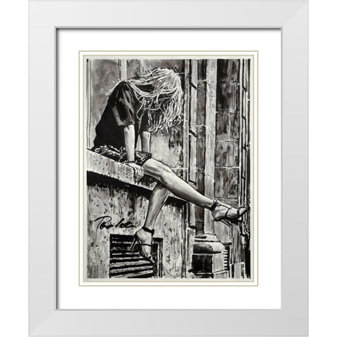 Just Happy White Modern Wood Framed Art Print with Double Matting by Tashe