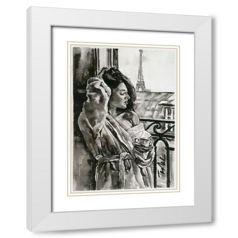 Morning in Paris White Modern Wood Framed Art Print with Double Matting by Tashe