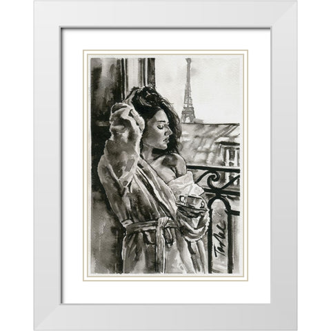 Morning in Paris White Modern Wood Framed Art Print with Double Matting by Tashe
