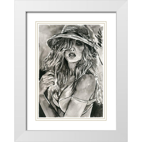 Sunkissed Girl White Modern Wood Framed Art Print with Double Matting by Tashe