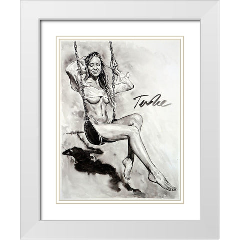 Happy Swing White Modern Wood Framed Art Print with Double Matting by Tashe