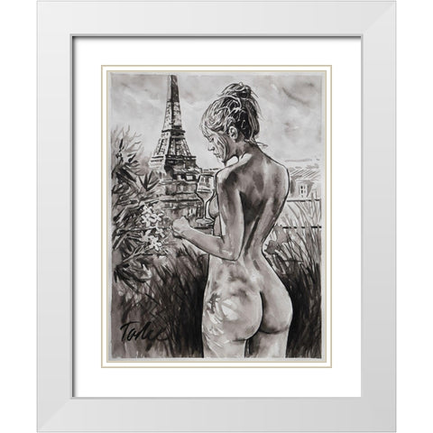 Spring in Paris White Modern Wood Framed Art Print with Double Matting by Tashe