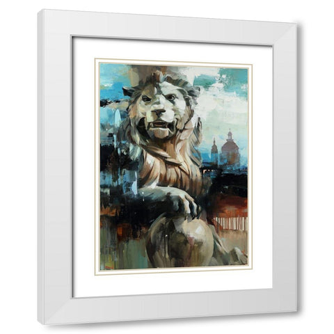 The Lion White Modern Wood Framed Art Print with Double Matting by Bond