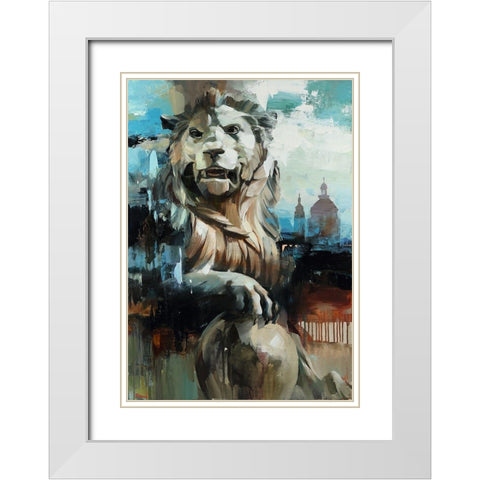 The Lion White Modern Wood Framed Art Print with Double Matting by Bond