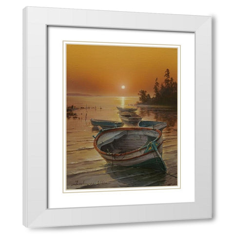 Sunset on the Sea White Modern Wood Framed Art Print with Double Matting by Yushkevich, Viktor