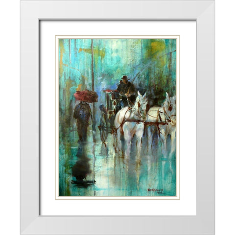 In the Rain in Vienna White Modern Wood Framed Art Print with Double Matting by Zakrynycny, Viktor