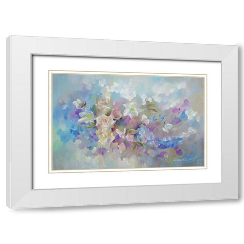 White Butterflies on Flowers White Modern Wood Framed Art Print with Double Matting by Zareckaye, Tatiana