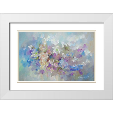White Butterflies on Flowers White Modern Wood Framed Art Print with Double Matting by Zareckaye, Tatiana