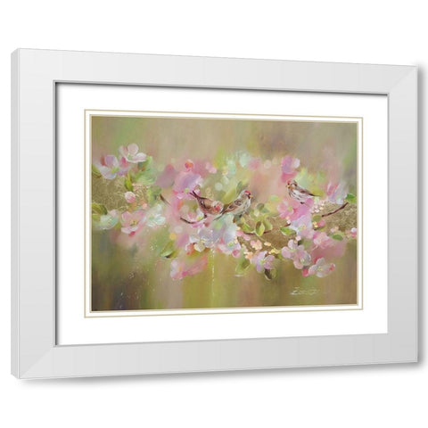 Bird on a pink Branch White Modern Wood Framed Art Print with Double Matting by Zareckaye, Tatiana