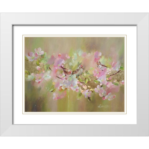 Bird on a pink Branch White Modern Wood Framed Art Print with Double Matting by Zareckaye, Tatiana