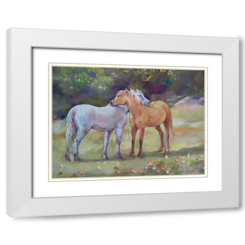 Horses in Love II White Modern Wood Framed Art Print with Double Matting by Zareckaye, Tatiana