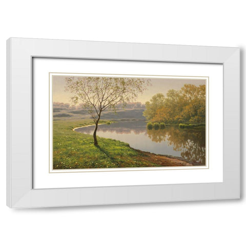 Slowly River White Modern Wood Framed Art Print with Double Matting by Adamov, Alexey